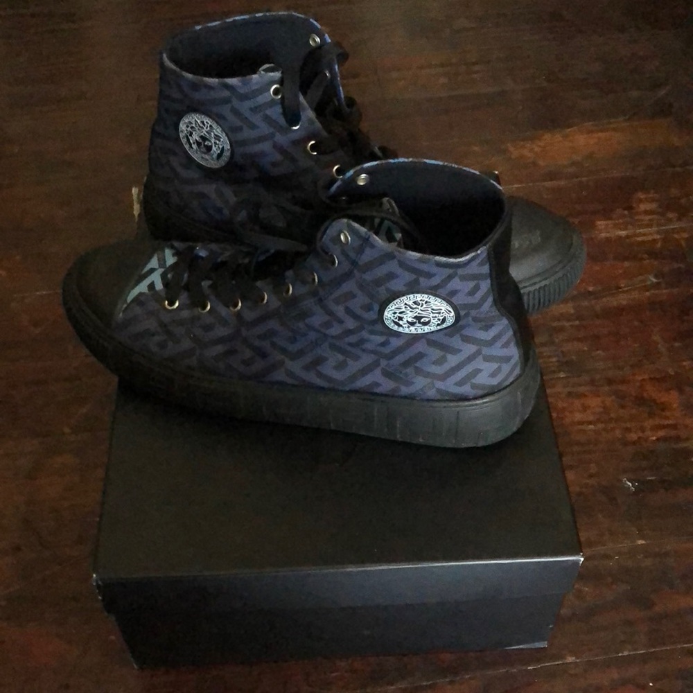 Versace Blue and Black Quilted Sneakers